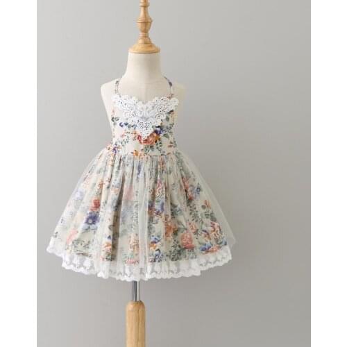 2017 Orignal Lace Collar Girls Flower Slip Dress Backless Baby Girls Party Halter Dresses Wedding New Year Birthday Cloth Dance