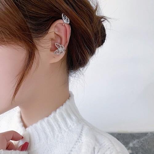 2021 Fairy Butterfly Ear Clip Without Pierced Earrings Female Exquisite Shinny Rhinestone Butterfly No Hole Earring Ear Cuff