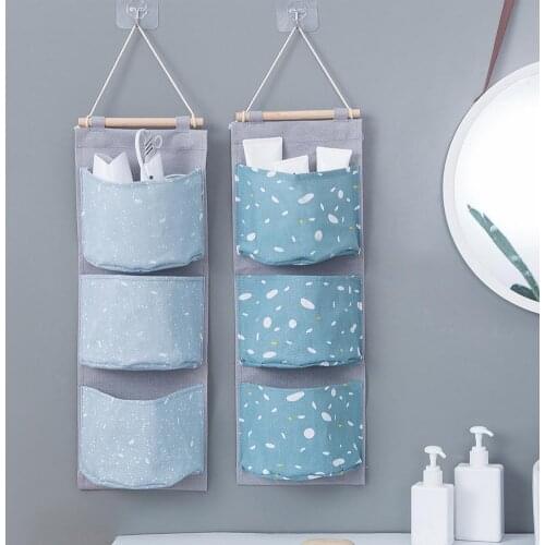 3-Pocket Creative Oxford Cloth Wall Door Hanging Sundries Storage Bag Wardrobe Cotton Linen Storage Pouch Cosmetic Toy Organizer