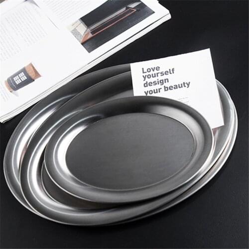 304 Stainless Steel Korea Oval coffee cake plate cup tray steak Pan Fruit Dishes Saucer Tea Tray Dessert Plate Tableware Set