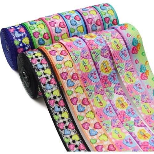 5 Yards 1" 25MM Grosgrain Ribbon Love Valentines Day Printed Ribbon For Hair Bows DIY Crafts Handmade Accessories Y2021010701