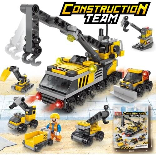 8 styles Building Blocks Sets City Construction Team Truck Crane Forklift Figures Bricks Educational Toys for Children