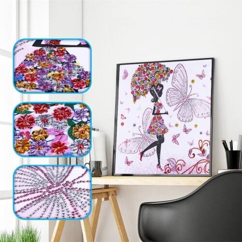 Special Shaped Diamond 5D DIY Painting Pretty Angel Girl Butterfly Floral 3D Embroidery Cross Stitch Rhinestone Painting Decor