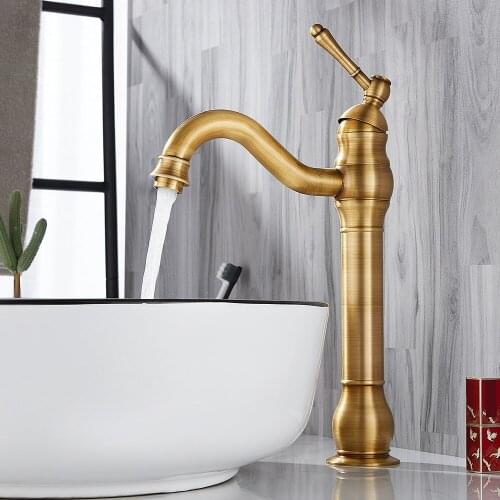 Antique Brass Bathroom Faucet Basin Sink Solid Brass Faucets Single Handle Cold and Hot Water Mixer Taps Bathroom Accessories