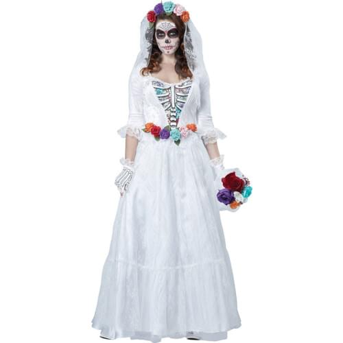 Free shipping horrible costume Women Zombie Bride Halloween Costume devil Party Dress white bride Costumes 40079
