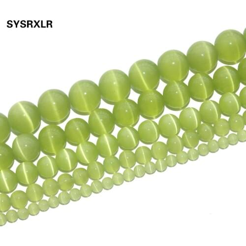 Free Shipping Natural Stone Olive Green Opal Natural Cat Eye Beads Round Beads For Jewelry Making DIY Bracelet 4/6/8/10/12 MM