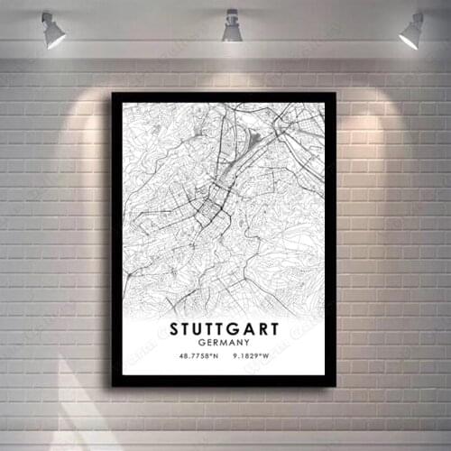 Black and White Germany City Map The Stuttgart City Map Poster HD Print Wall Art Canvas Nordic Painting for Home Decor