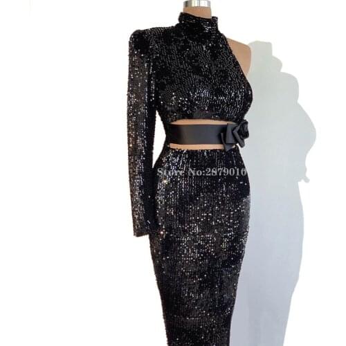 African Black High-Neck Evening Dress Mermaid Floor-Length Robe De Soiree Aibye Prom Dress вечернее платье Middle East Dubai