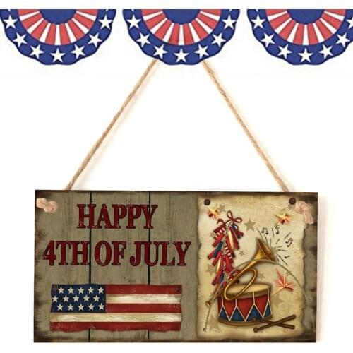 4th of July Wooden Hanging Sign Wood Sign Home Decor Front Door Decor Wall Art Unfinished Ornaments Fourth of July Decoration