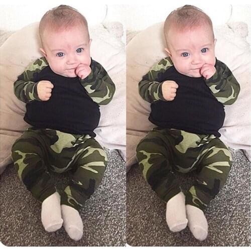 Childrens clothing infant spring suit young baby camouflage printed men and women long sleeve childrens pyjamas