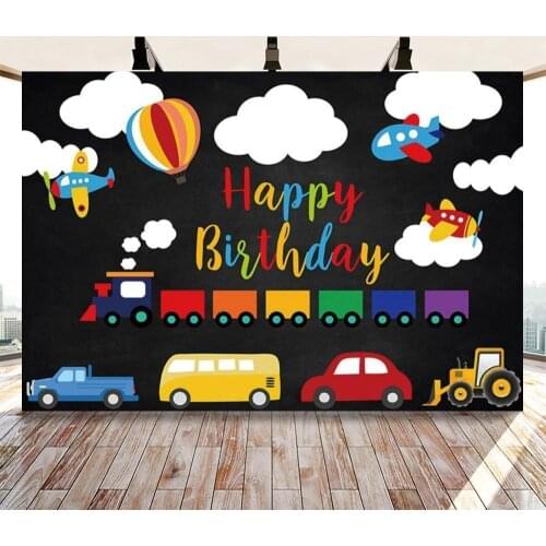 Child Birthday Cartoon Train Car Hot Air Ballon Photography Backdrop Photographic Decoration Backgrounds For Photo Studio