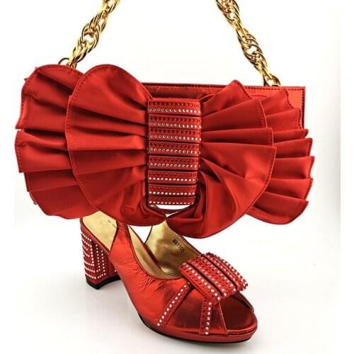 Doershow High Quality African Style Ladies Shoes And Bags Set Latest red Italian Shoes And Bag Set For Party SYD1-5