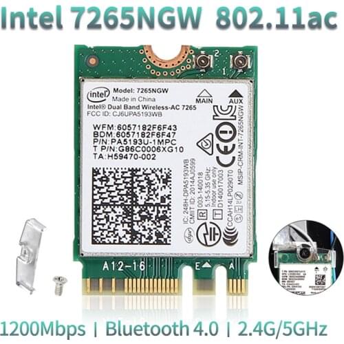 Dual Band 1200Mbps Wireless Adapter For Intel 7265 7265NGW Wifi Network Card Bluetooth 4.0 802.11ac 2.4G/5GHz NGFF M.2 Wlan Card