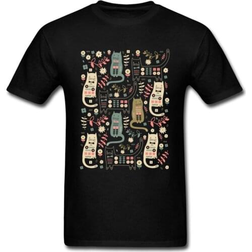Cat Folk T-shirt For Cats Lover Men T Shirt Black Tshirt Summer Tees Cotton Tops Cartoon Printed Clothing Pastoral Style