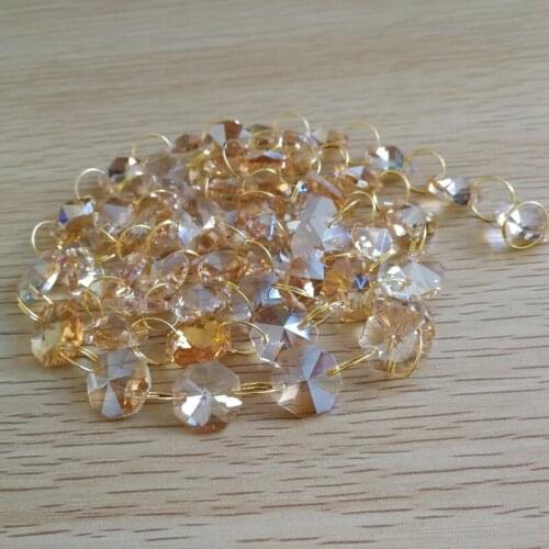 Champagne Crystal Octagon Beads 14mm Chain Chandelier Prism Beads for Wedding Home and DIY Craft Jewelry Decoration (12FT)