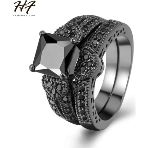 Love Heart Blcak Gold Ring for Men & Women Ring Sets AAA Square Cubic Zirconia Luxury Jewelry for Gift Full Sizes HotSale R612