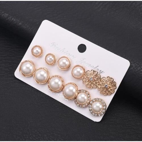 6Pairs/Set Crystal Fashion Earrings Set Women Jewelry Accessories Piercing Ball Stud Earring kit New 2021 Fashion Trend