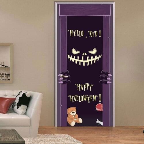 Halloween Monster 3D Creative Door Sticker Personality Bedroom Door Renovation Decal Removable Door Decorations Wallpapers Mural