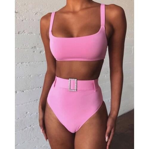 Belt High Waist Bikini Tube Top Swimsuit Women Swimwear High Waisted Bathing Suits Print Two Piece Swimsuit Push Up Bikinis 2020