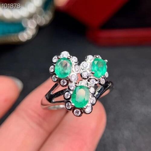 Fashion big Row Sun flower Natural green emerald gem ring S925 silver natural gemstone ring girl women party gift fine jewelry