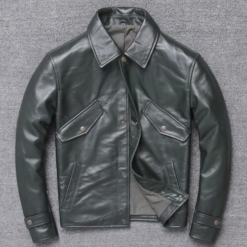 2020 New Style Genuine Leather Waxed Non-Coated Short Casual Jacket Lapel Cowhide Leather Motorcycle Coat Men