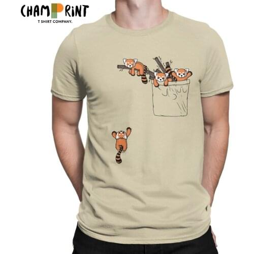 Men Pocket Red Panda Bears T Shirt Pure Cotton Clothing Awesome Short Sleeve Round Neck Tee Shirt Adult T-Shirts
