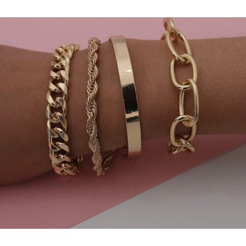 Vintage Snake Chain Bracelets Set for Women Beach Bohemian Fashion Thick Iron Link Bracelet Bangles Punk Hand Jewelry