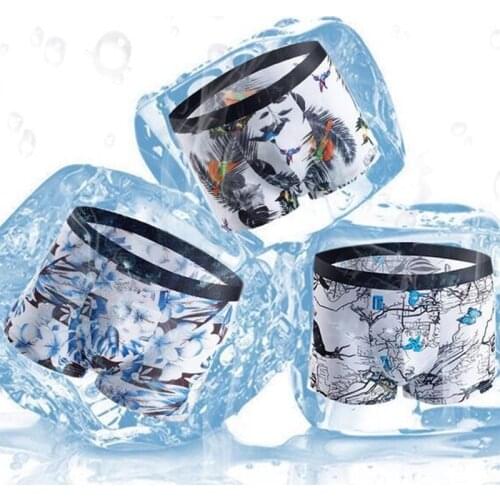 Mens Underwear Ice Silk Soft And Comfortable Breathable Printing Fashion Trendy Flowing Sense Of Vitality Good Boxer Briefs