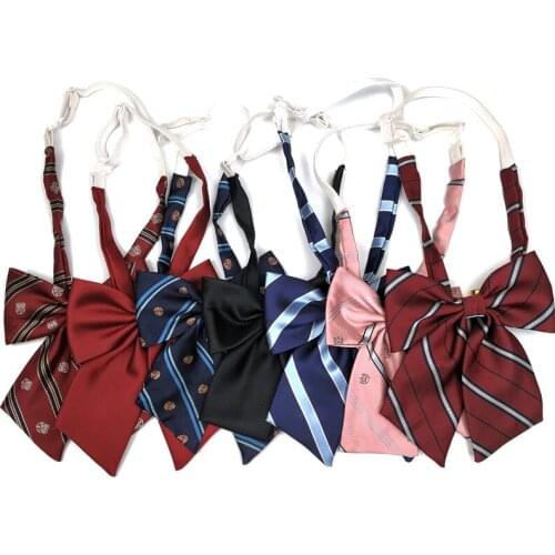 Japanese Style JK Uniform Solid Color Punch-Free Bow Tie Cherry Blossom Shield Crown British College Embroidered Bow pink tie