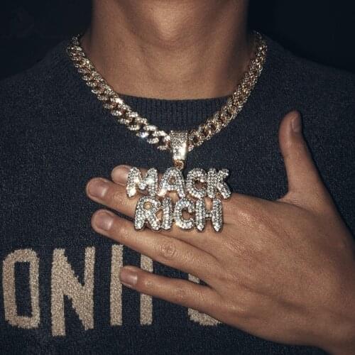 Iced Out Micro Pave Cubic Zircon Letter MACK RICH Pendant Necklace For MenS Hip Hop Jewelry Fashion Choker Jewelry Gift