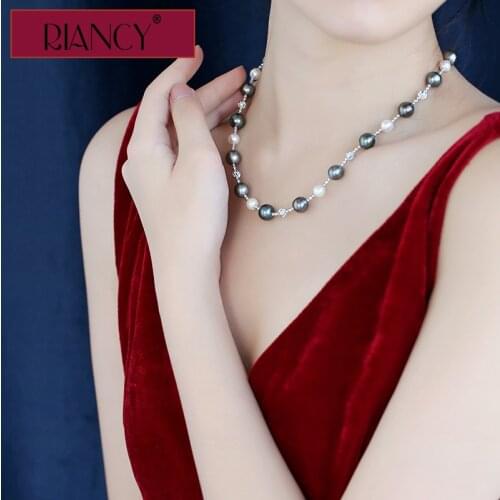 New Fashion Multicolor shell Imitation pearl necklace Sweater chain necklace Female 8mm 10mm Gradient 80cm shell tassel necklace