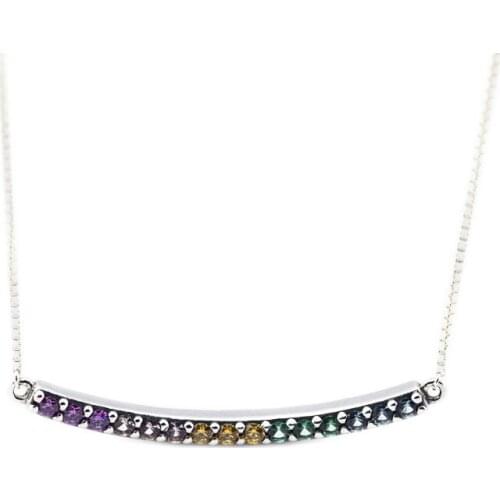 Genuine 925 Sterling Silver Necklace Multi-Colored Curved Bar Chain Pendants Necklaces for Women collares accesorios mujer