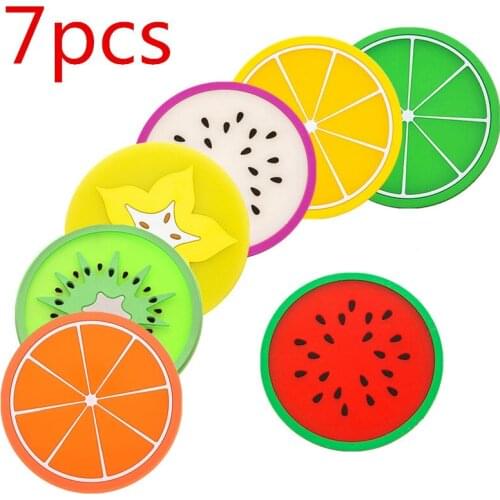 7 PCS Fruit Shape Silicone Cup Pad Slip Insulation Pad Cup Mat Holder Orange/Watermelon/Carambola/Dragon Fruit Wholesale store