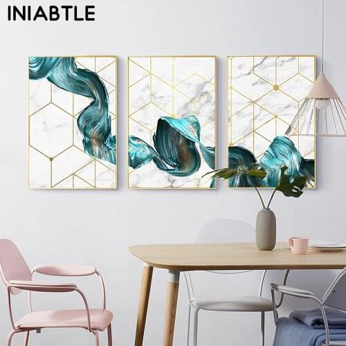 Nordic Geometric Abstract Blue Fabric Poster Print Wall Art Canvas Painting Modern Waves Picture For Living Room Home Decor