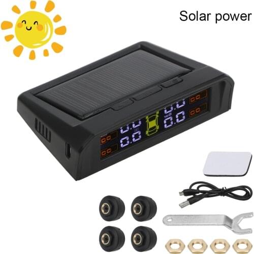 USB Or Solar Charging HD Digital LCD Display Auto Alarm Tool TPMS Car Tire Pressure Alarm Monitor System