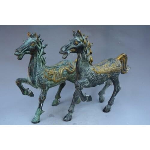 Rare Old Qing Dynasty Gilt running horse,A Pair,free shipping
