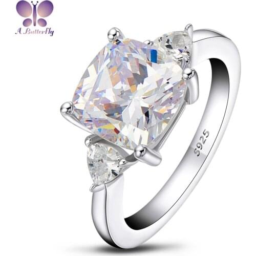 Luxury 925 Sterling Silver Engagement Ring 5ct Cushion Cut Three Stone Anniversary Wedding Ring High-end Jewelry