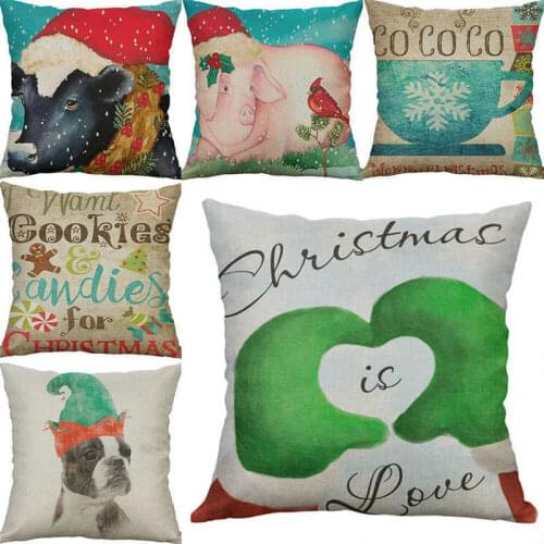 Christmas Home Dog Case Pillow Cushion Animal Cotton Linen Cover pig Decorative
