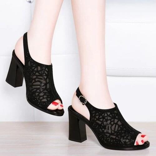 Women Shoes Sexy High Heel Elegant Party Shoes Solid Ankle Strap Womens Belt Buckle Sandals Rhinestone Sexy Ladies Shoes