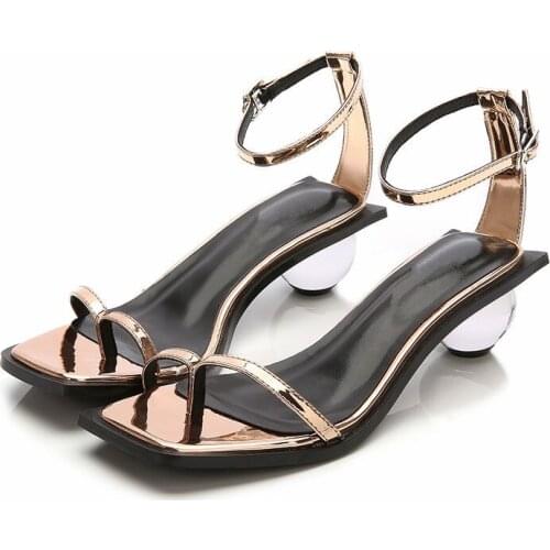 Sexy Gladiator Sandals Transparent Ball Heel Women Summer Sandalias Mujer Ankle Strap High Heel Shoes Woman Flip Flops