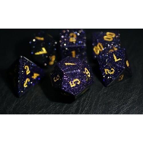 Blue Sand D&D Polyhedral Dice Set Handmade Gemstone Moon Logo Platonic Geometry Dice For RPG COC Borad Games Christmas Gift DIY