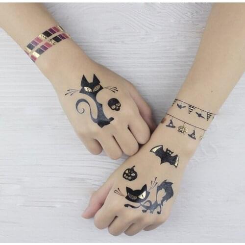 Halloween Tatoo Kids Temporary Tattoos Waterproof Party on Face Fake Stickers Festival Cute Art for Girl Body Metallic