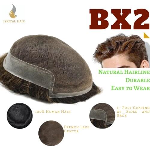 TOUPEE French Lace Natural Men Toupee Breathable Hairpiece Hair Replacement System Black Real Human Hair BX2
