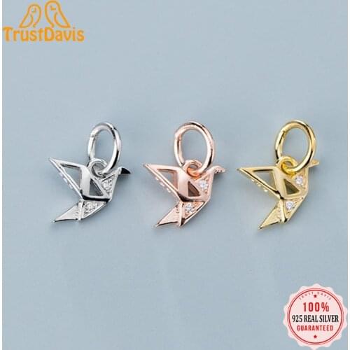 TrustDavis Real 925 Sterling Silver Personality Fashion Papercranes CZ Charm Pendant Handmade DIY Accessories Fine Jewelry DZ408