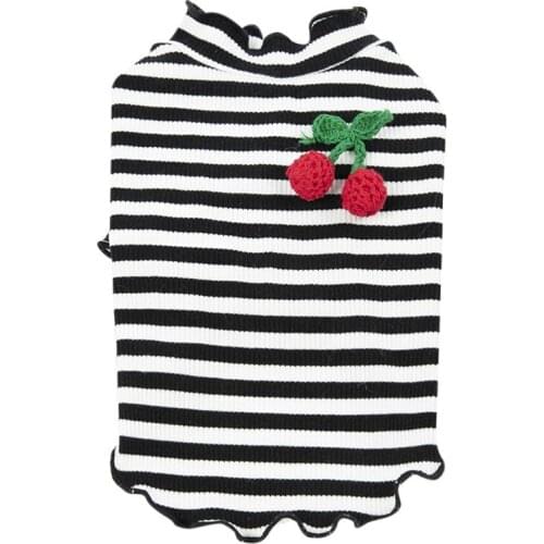Dog Knitted Shirt Sweater Autumn Spring Clothes Cherry Pendant Stripe Vest For Small Medium Dog Puppy Pet Apparel Clothes