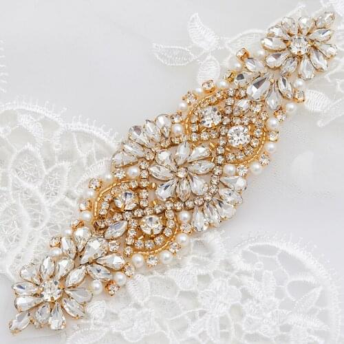 WENXI 10PCS Wholesale Bridal Hand Beaded Sewing Crystal Rhinestone Appliques Iron On For Wedding Dresses Belt Sash WX849
