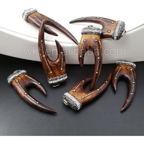 WT-NP231 Newest exclusive crab design Rhinestone beads pave horn pendant, high quality designer resin horn pendant