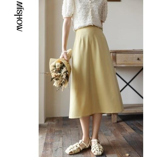 MISHOW Midi Skirt Womens 2021 Summer New Elastic-Waist Office Ladies Elegant Chic A-line Chiffon Skirts MXA24B0021