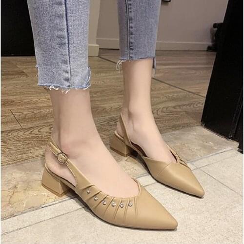 Summer Women Sandals 2021 Ladies Casual Breathable Comfortable Fashion Office Sandals Pointed Toe Chunky Low Heel Female Shoes