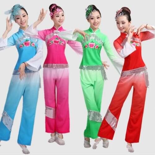 0152) New Arrival Younger dance costume drum fan dance clothes Chinese Folk Dance dress